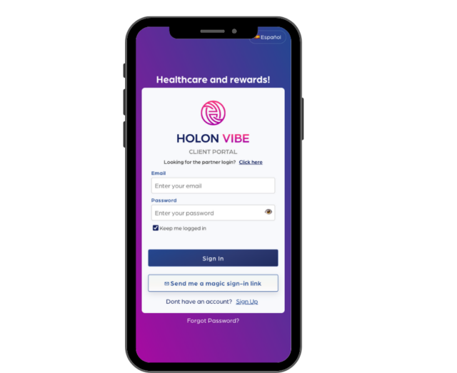 Holon Vibe Home Screen Sign In