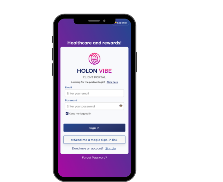 Holon Vibe Login Screen Clients View